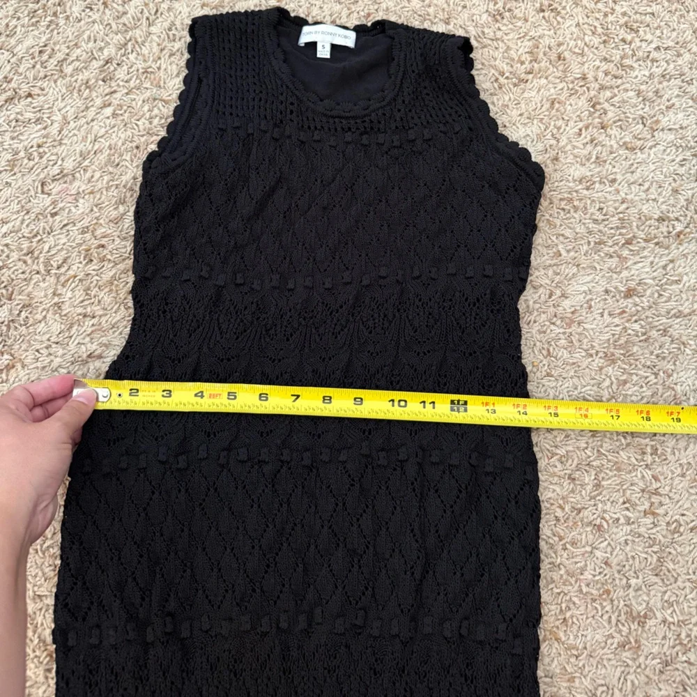 Torn By Ronny Kobo Ryan Black Crochet Knit Fringe Midi Dress Small